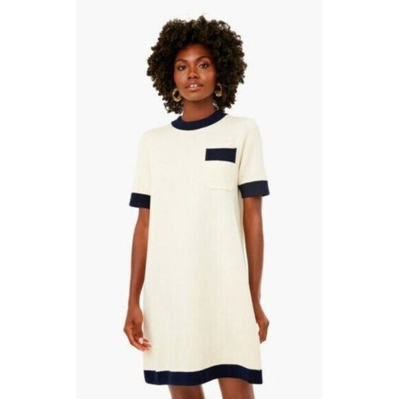 Tuckernuck Dresses & Skirts - Tuckernuck Women's Merritt Knit Dress Mini Shift Off-White/Navy Pocket Sz S NWT